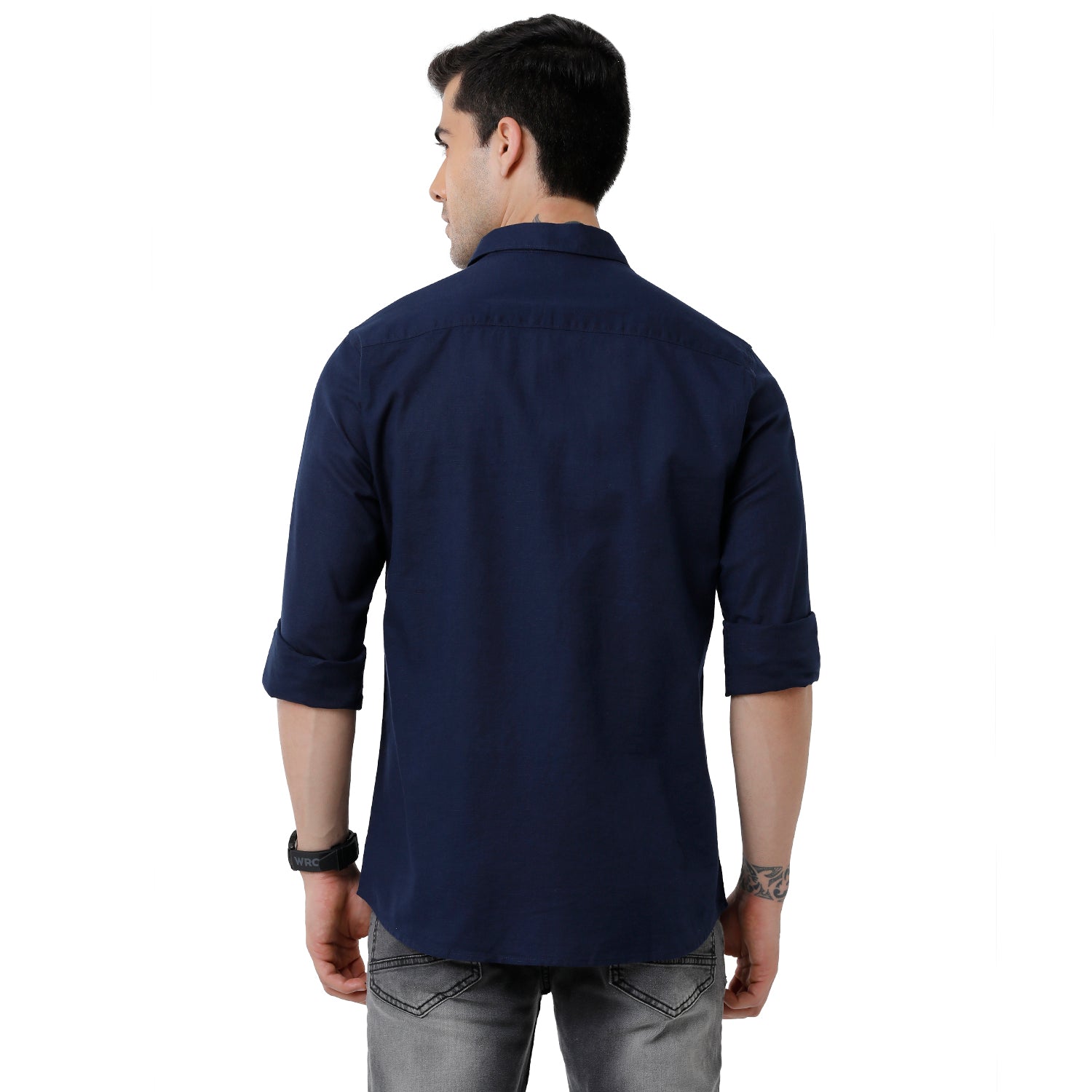 Classic Polo Mens Solid Slim Fit Full Sleeve Navy Blue Color Shirt - SN1-111 E Shirts Classic Polo 