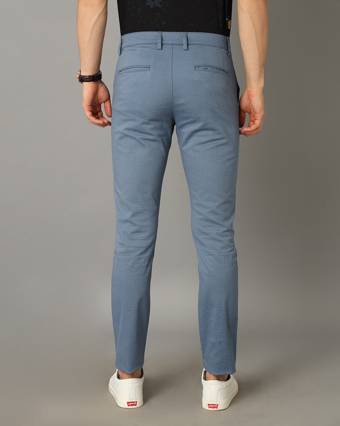 Classic Polo Men's 100% Cotton Moderate Fit Solid Blue Color Trouser | TO1-34 C-BLU