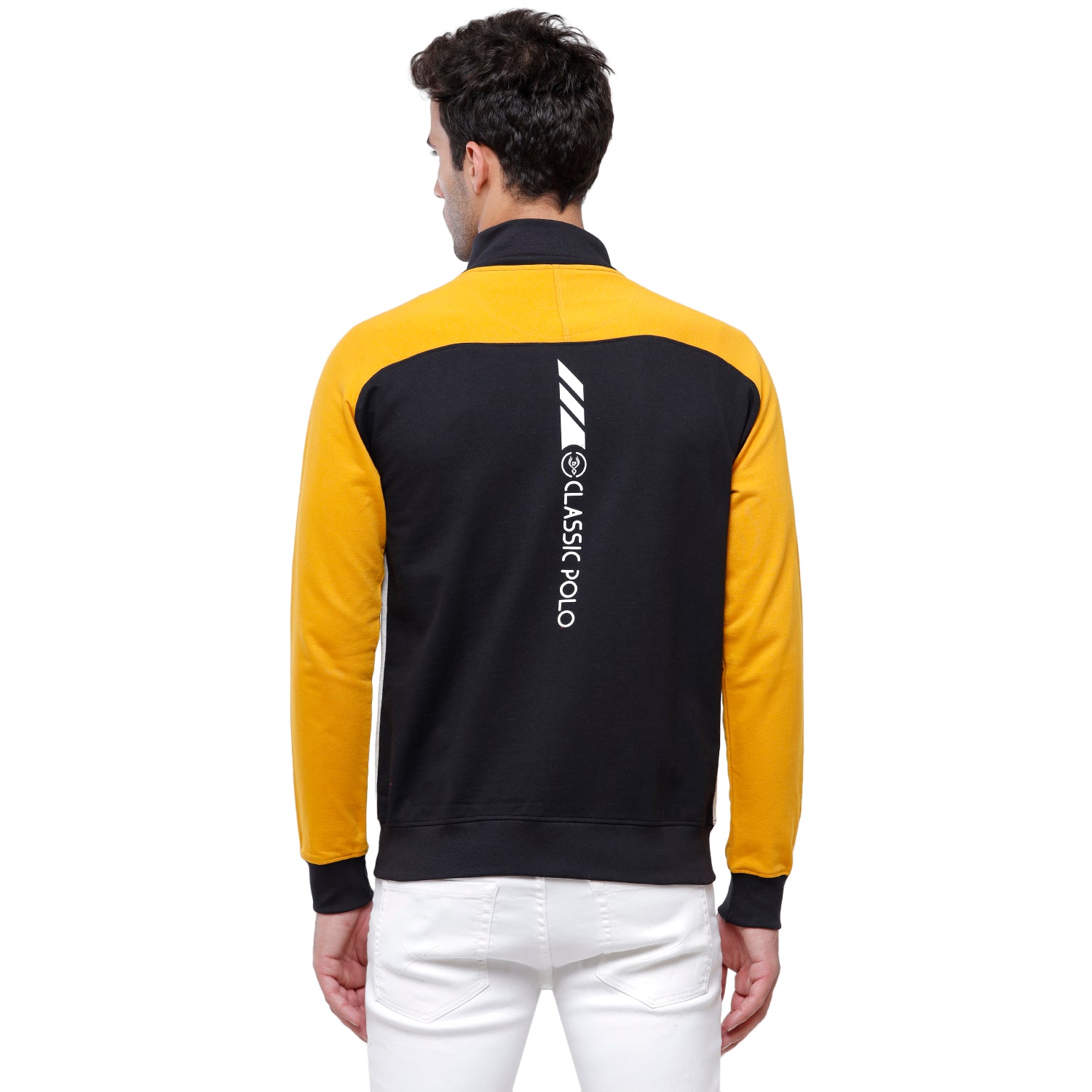 Classic Polo Men's Color Block Full Sleeve Black & Yellow High Neck Sweat Shirt - CPSS - 325B Sweat Shirts Classic Polo 