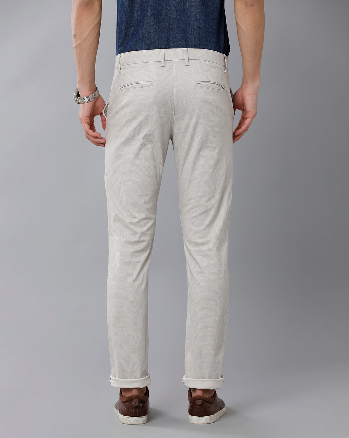 Classic Polo Men's 100% Cotton Moderate Fit Solid Cream Color Trouser | TO1-34 A-STN