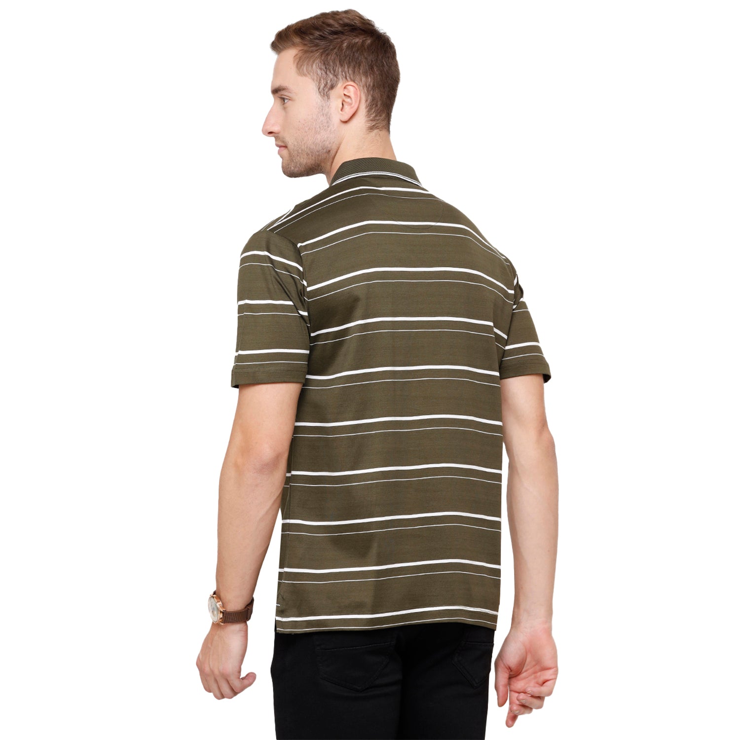 Classic Polo Mens Striped Authentic Fit Half Sleeve Premium Green Stripe T-Shirt - Ultimo - 256 A T-shirt Classic Polo 