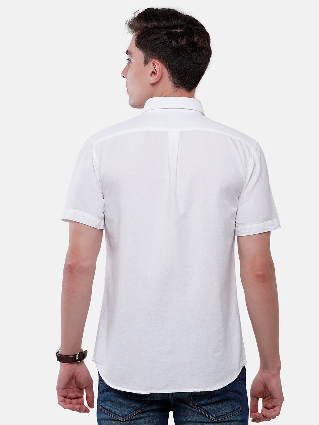 Classic Polo Mens Solid Half Sleeve Milano Fit Woven Shirt (NOS-ENZO-WHITE-MF-HS)