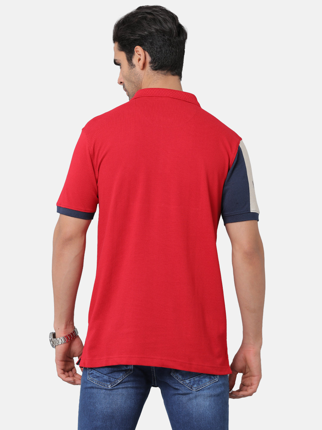 Classic Polo Mens Cotton Chest Print Slim Fit Polo Neck Red Color T-Shirt | Prm 686a
