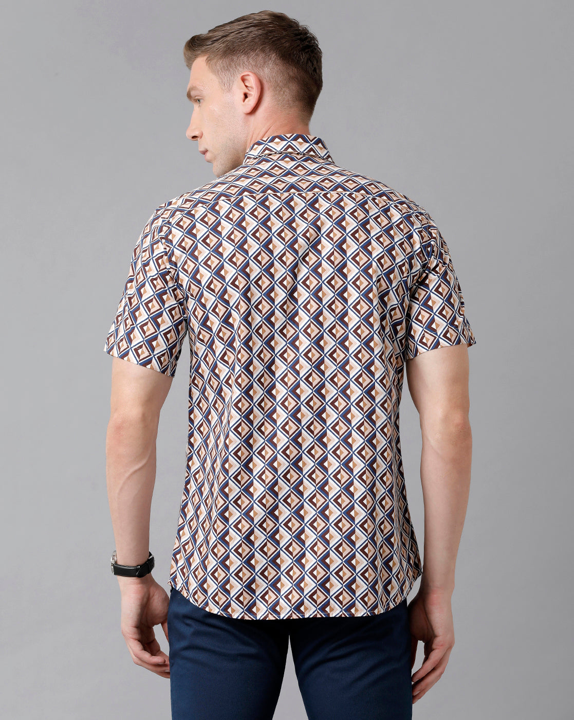 Classic Polo Men's Cotton Printed Half Sleeve Slim Fit Polo Neck Multicolor Woven Shirt | Sfd2- 26