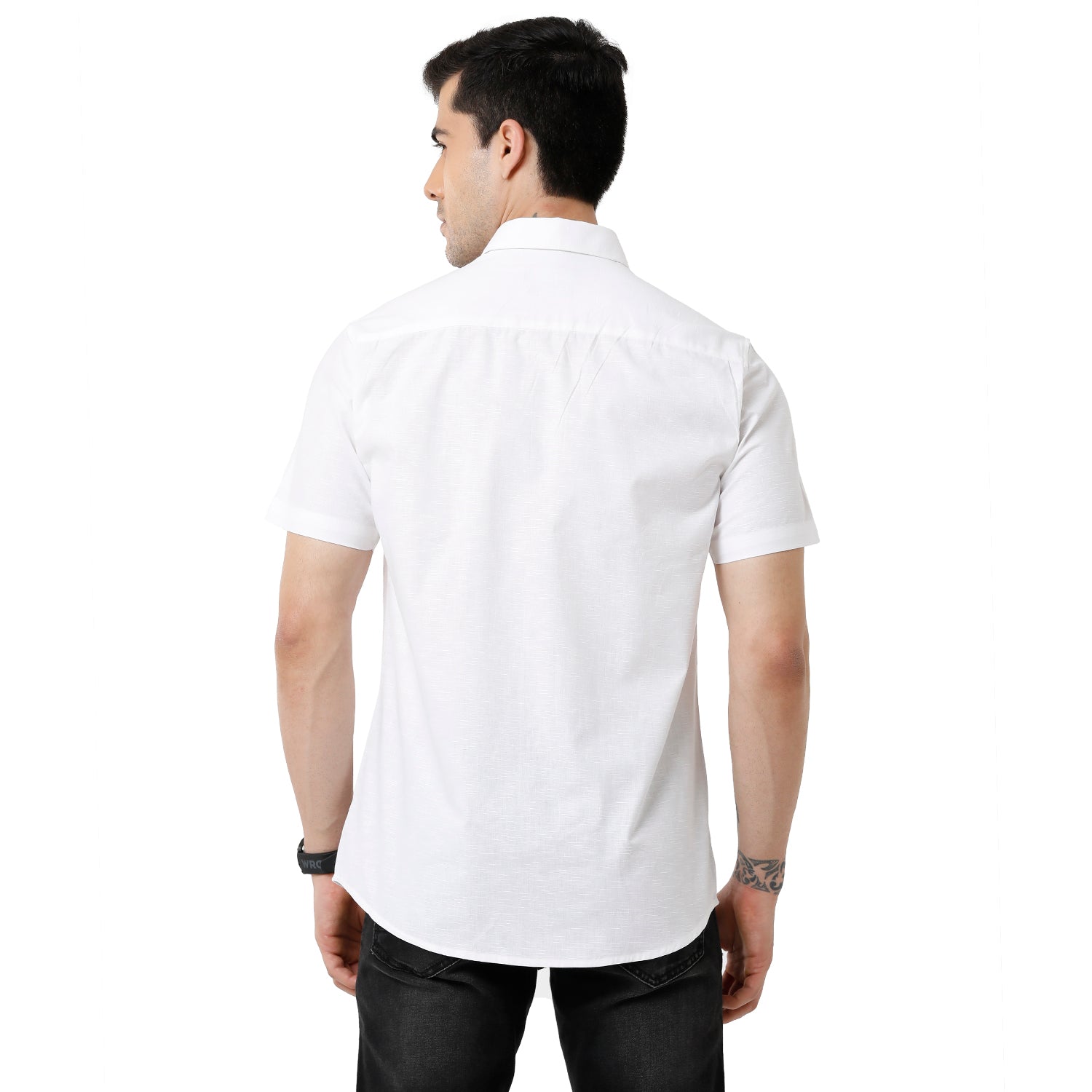Classic Polo Mens 100% Cotton Solid Slim Fit Half Sleeve White Color Shirt - White-01 Shirts Classic Polo 