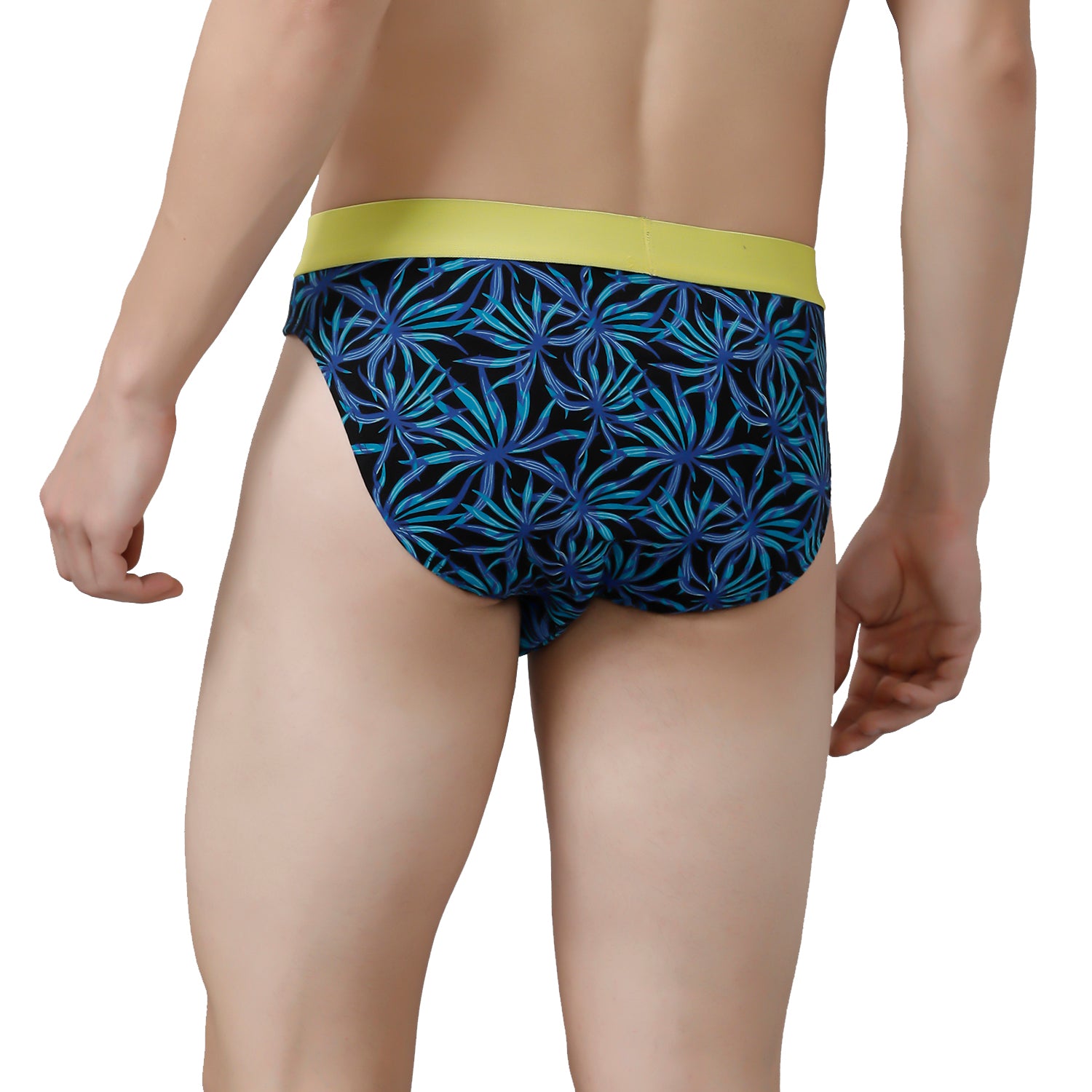 CP BRO Men's Printed Briefs with Exposed Waistband Value Pack - Black Stripe & Blue Leaf (Pack of 2)