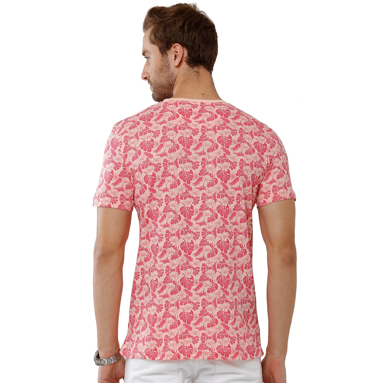 Classic Polo Bro Mens 100% Cotton Printed Half Sleeve Slim Fit Crew Neck Pink Color T-Shirt (BRCN - 475 A SF C) Classic Polo 