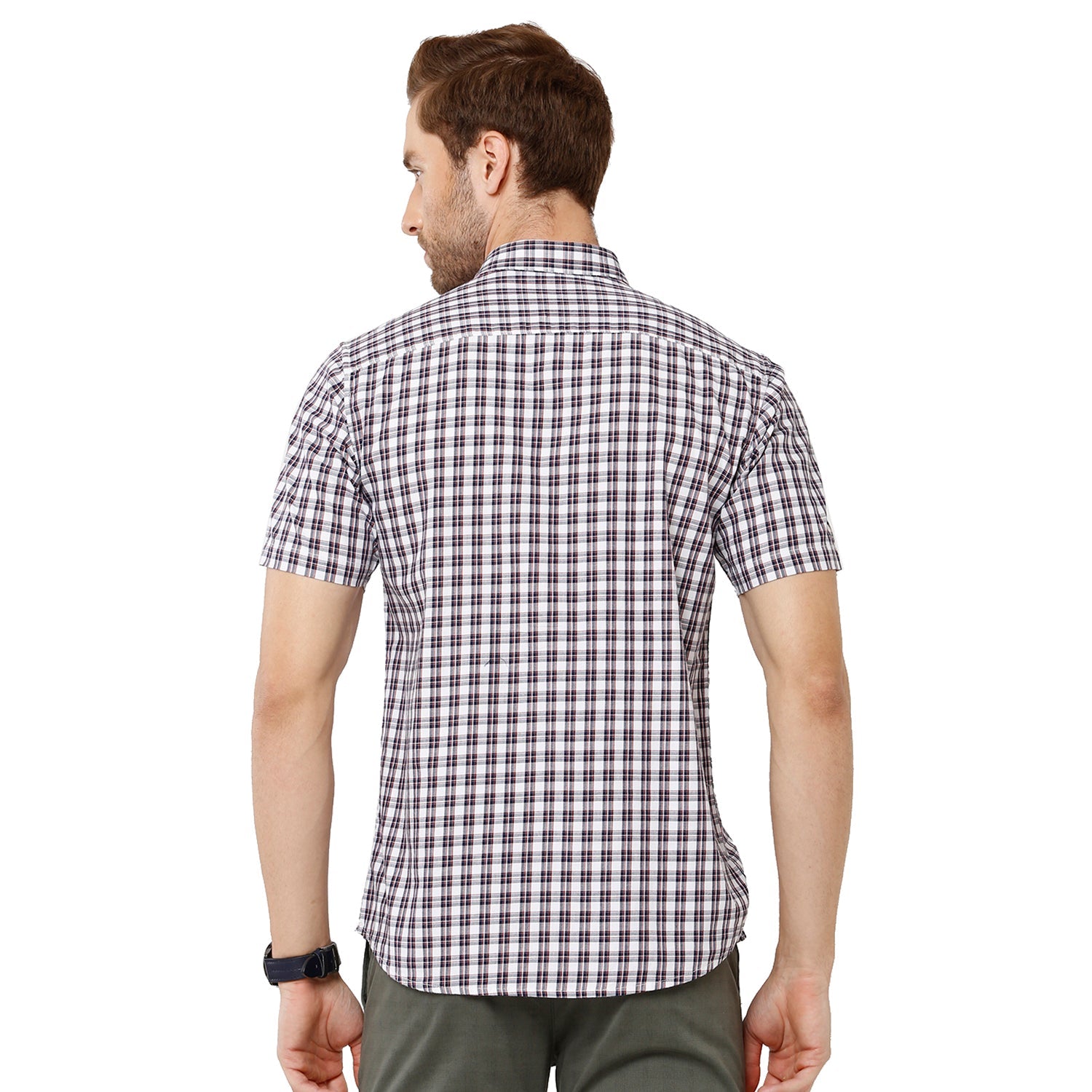 Classic Polo Mens 100% Cotton Half Sleeve Checked Slim Fit Multicolor Woven Shirt (SN1-123 A-HS-CHK-SF) Shirts Classic Polo 