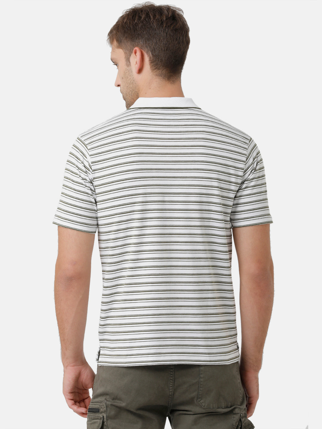 Classic Polo Mens Cotton Striped Half Sleeve Authentic Fit Polo Neck White Color T-Shirt | Feeders 201 B