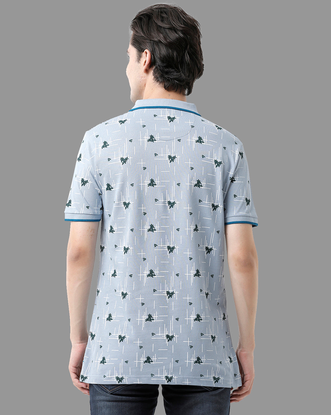 Classic Polo Mens Cotton Half Sleeve Printed Slim Fit Polo Neck Light Blue Color T-Shirt | Beau - 172 B