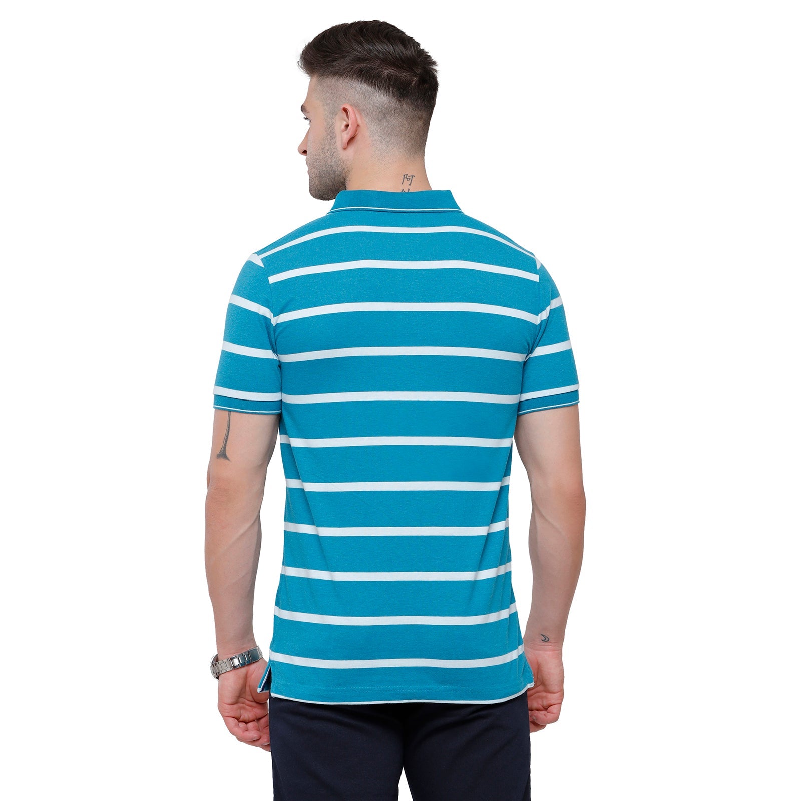 Classic Polo Mens Cotton Striped Slim Fit Polo Neck Blue Colour T-Shirt - Cpeg 273A T-shirt Classic Polo 