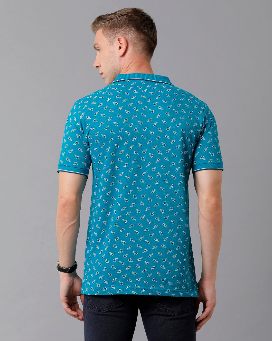 Classic Polo Men's Cotton Printed Half Sleeve Slim Fit Polo Neck Blue Color T-Shirt | Beau - 175 B