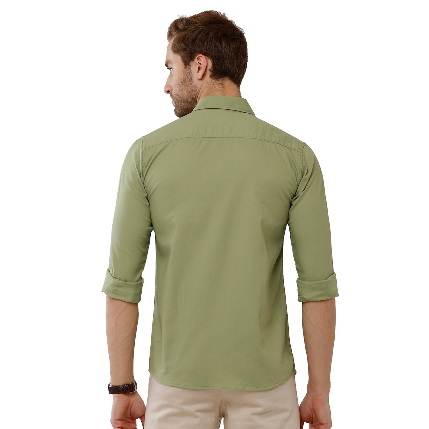 Classic Polo Bro Mens 100% Cotton Solid Full Sleeve Slim Fit Polo Neck Green Color Woven Shirt (SBN1-70 C-FS-SLD-BSL) Classic Polo 