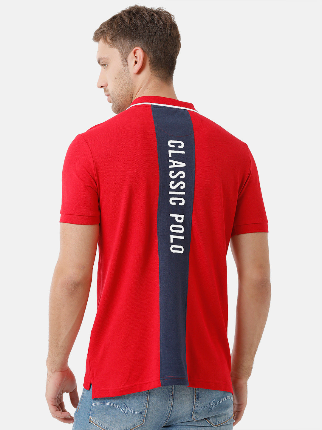Classic Polo Mens Cotton Half Sleeve Color Block Slim Fit Polo Neck Red Color T-Shirt | Prm 685 B