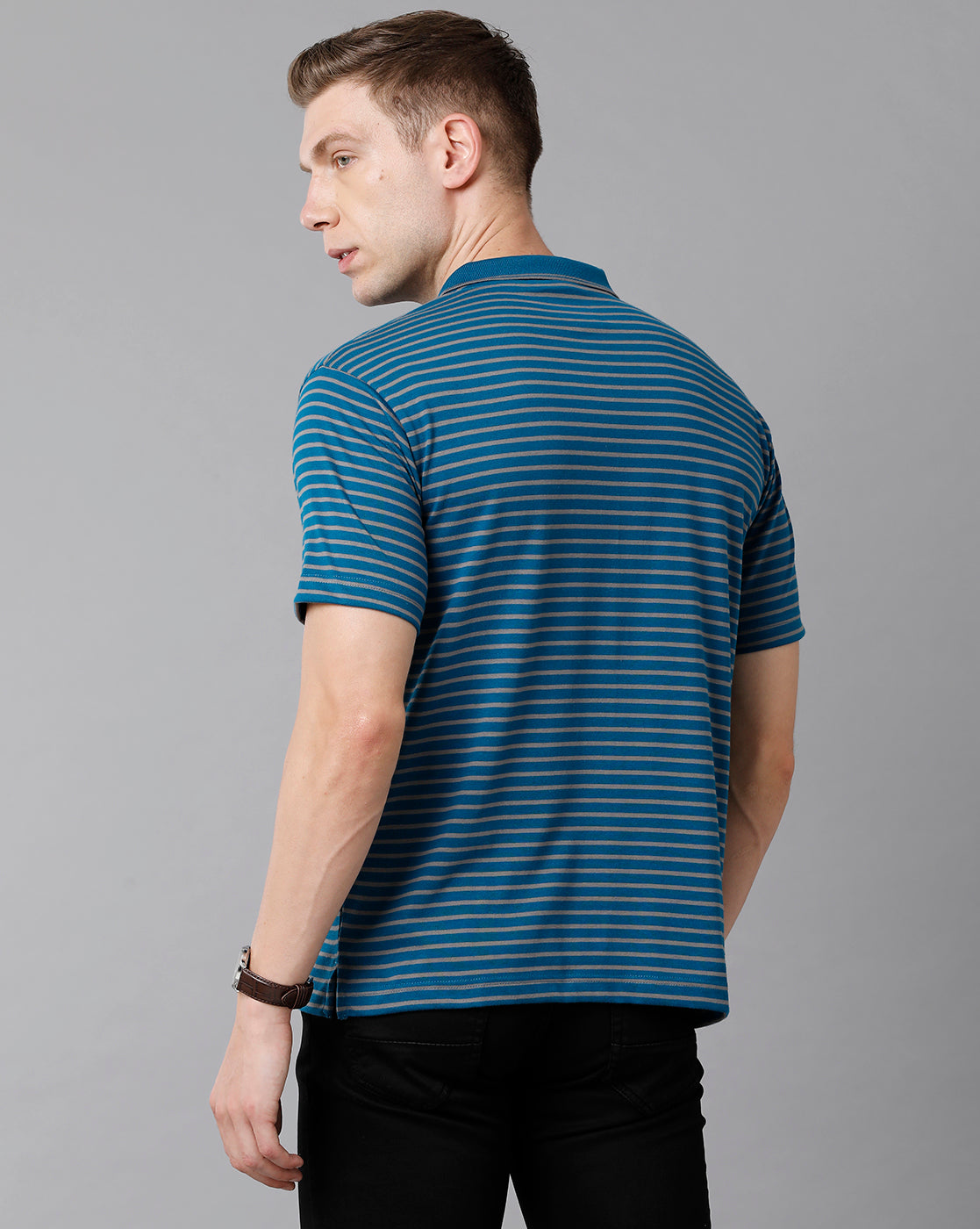 Classic Polo Men's Cotton Striped Authentic Fit Blue T-Shirt | Feeders - 210 A