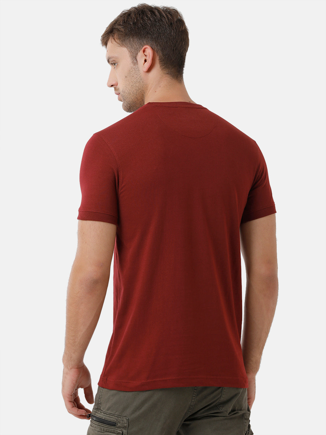 Classic Polo Mens Cotton Printed Half Sleeve Slim Fit Round Neck Red Color T-Shirt | Baleno 407 B