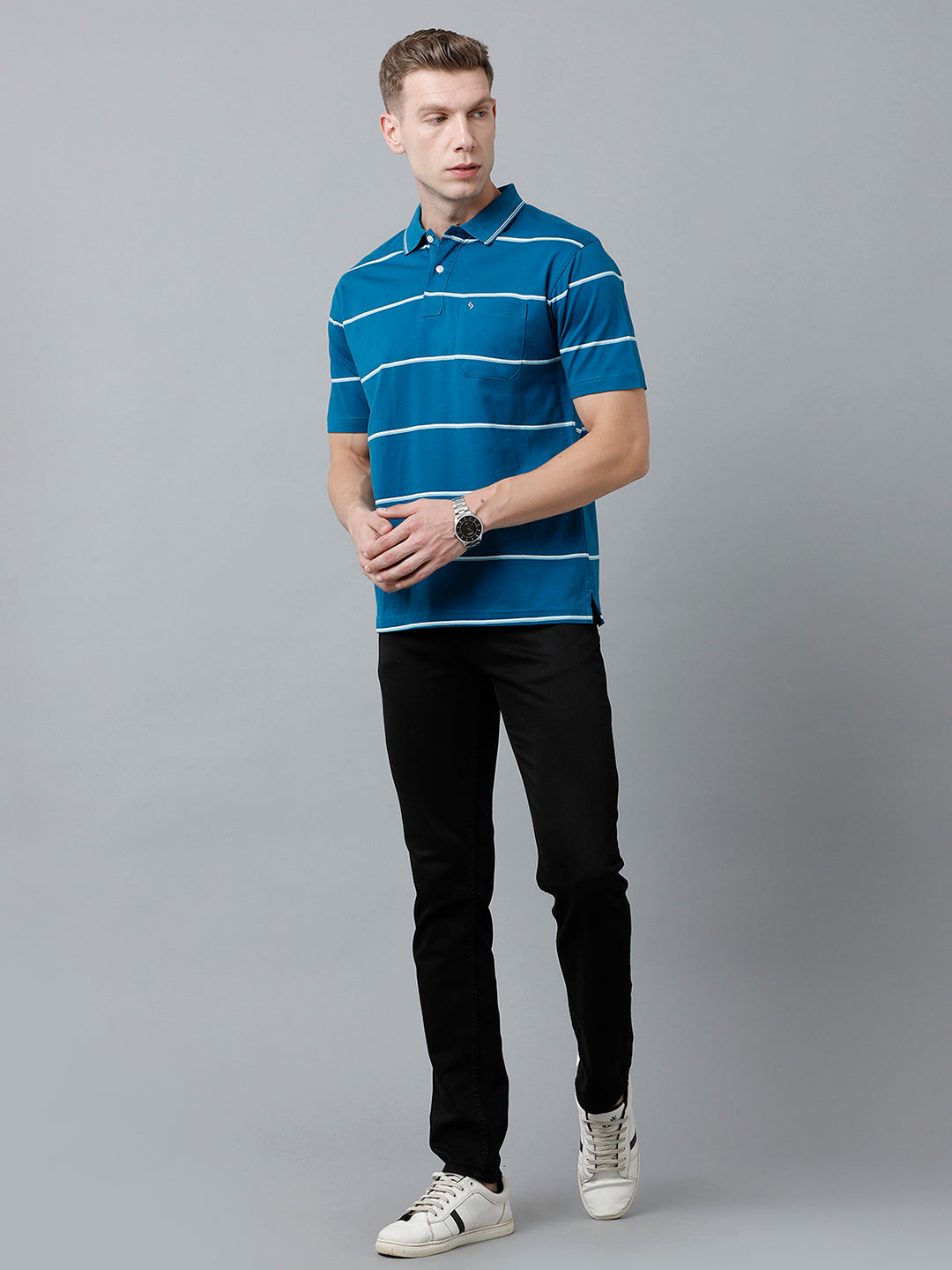 Classic Polo Men's Cotton Half Sleeve Striped Authentic Fit Polo Neck Royal Blue Color T-Shirt | Ap - 84 A
