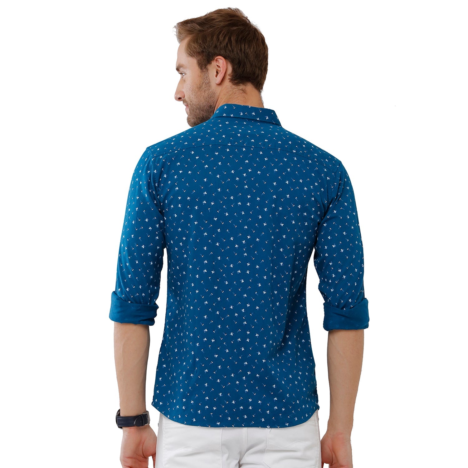 Classic Polo Bro Mens 100% Cotton Printed Full Sleeve Slim Fit Polo Neck Navy Color Woven Shirt (SBN1-72 B-FS-PRT-BSL) Classic Polo 