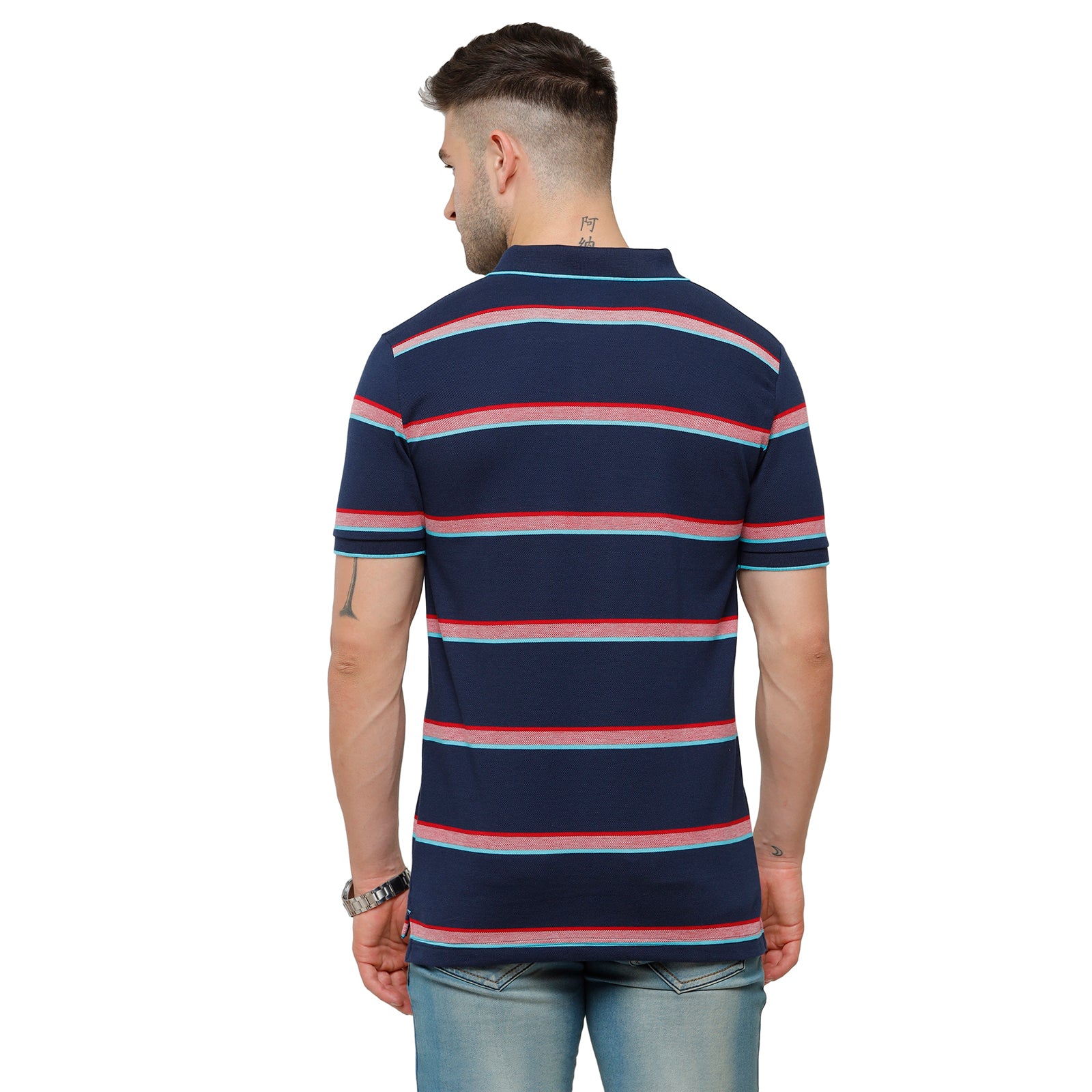 Classic Polo Mens Cotton Striped Slim Fit Polo Neck Navy Colour T-Shirt - Adore 161 B T-shirt Classic Polo 