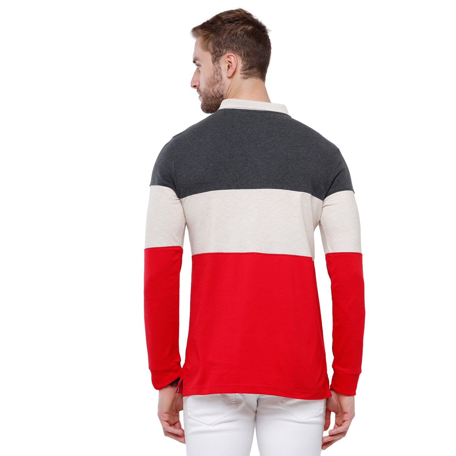 Classic Polo Men's Red & Grey Polo Full Sleeve Slim Fit T-Shirt -VERNO - 256 A T-shirt Classic Polo 