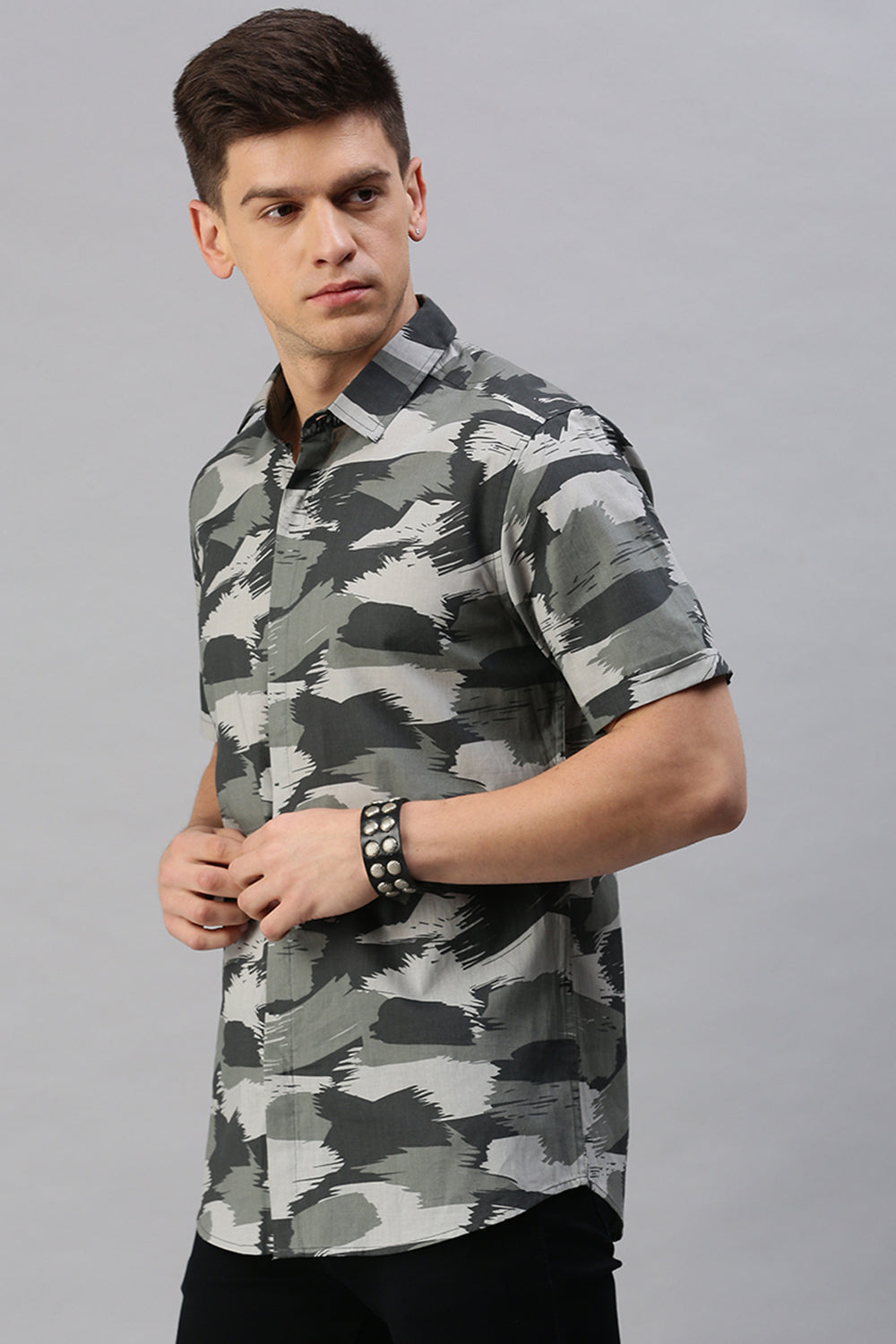 Classic Polo Men's Cotton Half Sleeve Printed Slim Fit Polo Neck Black Color Woven Shirt | So1-155 A