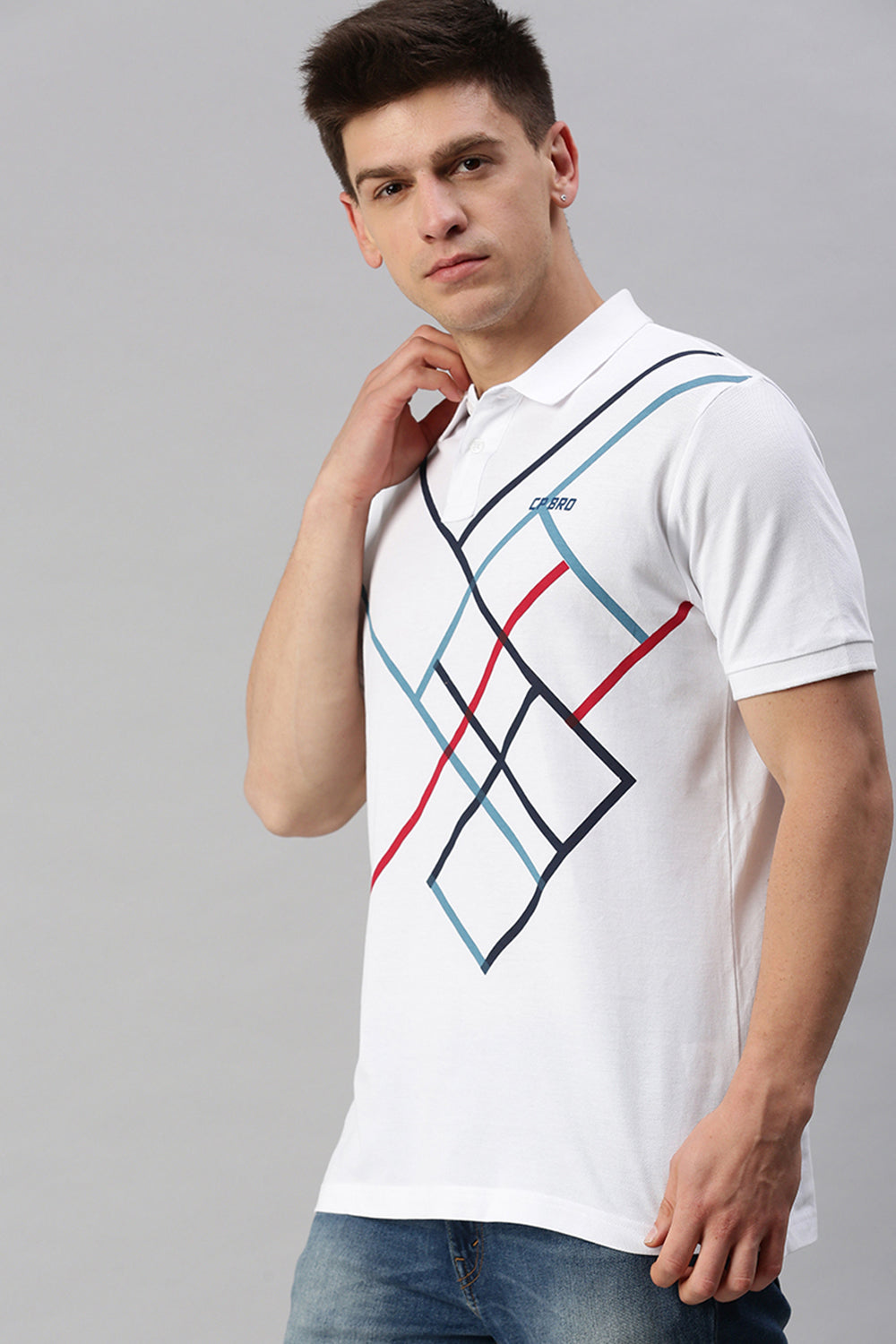CP BRO Men's Cotton Half Sleeve Printed Slim Fit Polo Neck White Color T-Shirt | Brp - 361 A