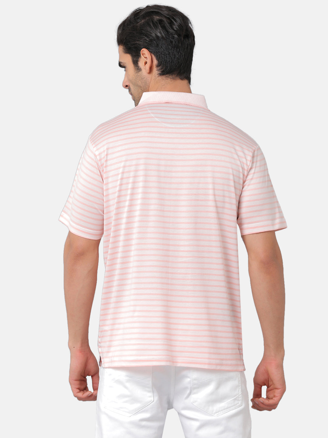 Classic Polo Mens Premium Cotton Striped Authentic Fit Polo Neck Pink Color T-Shirt | ultimo 272B