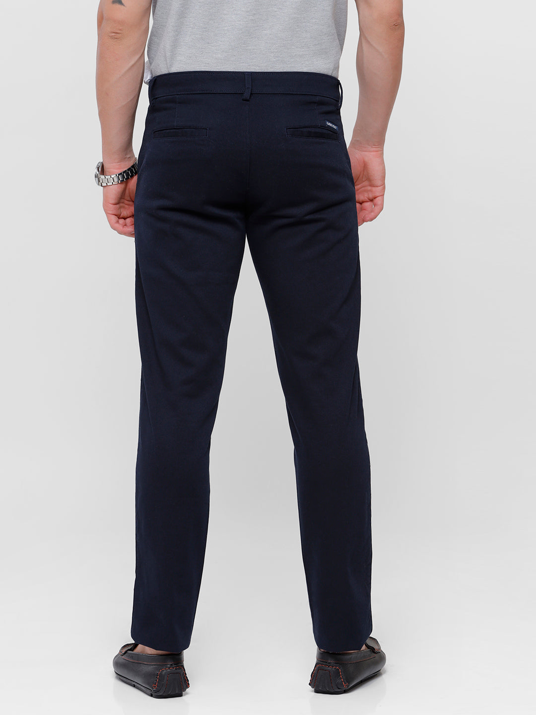 Classic Polo Mens Solid Slim Fit Navy Blue Trousers - EROS Navy