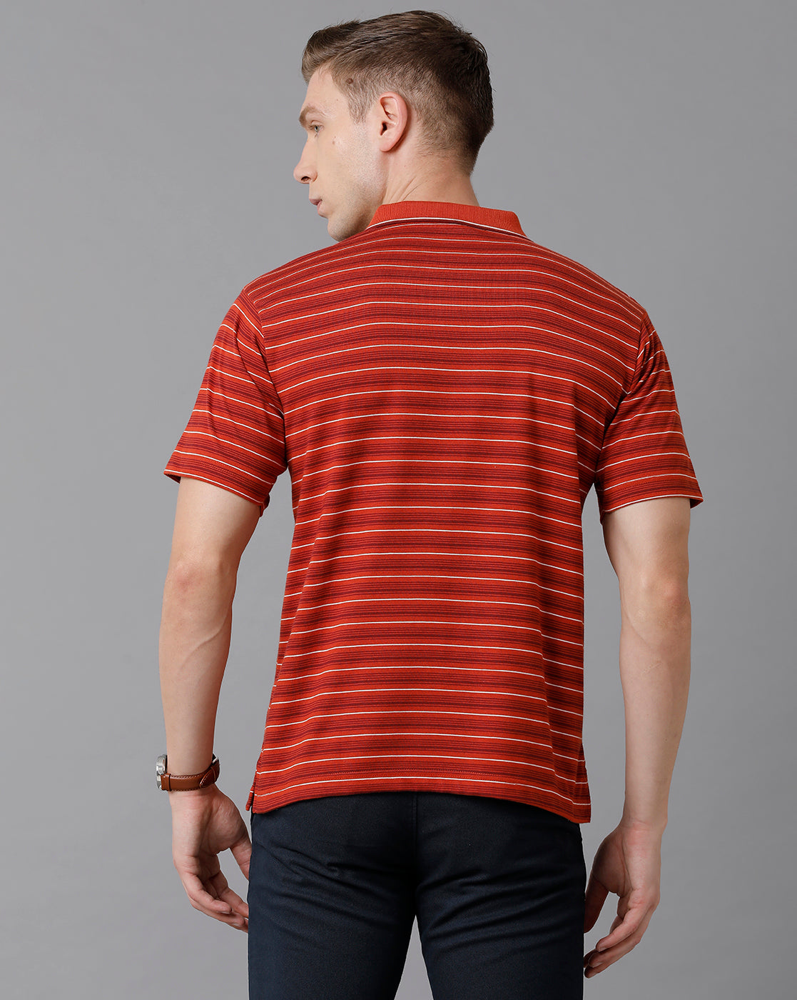 Classic Polo Men's Cotton Striped Authentic Fit Red T-Shirt | Feeders - 206 B
