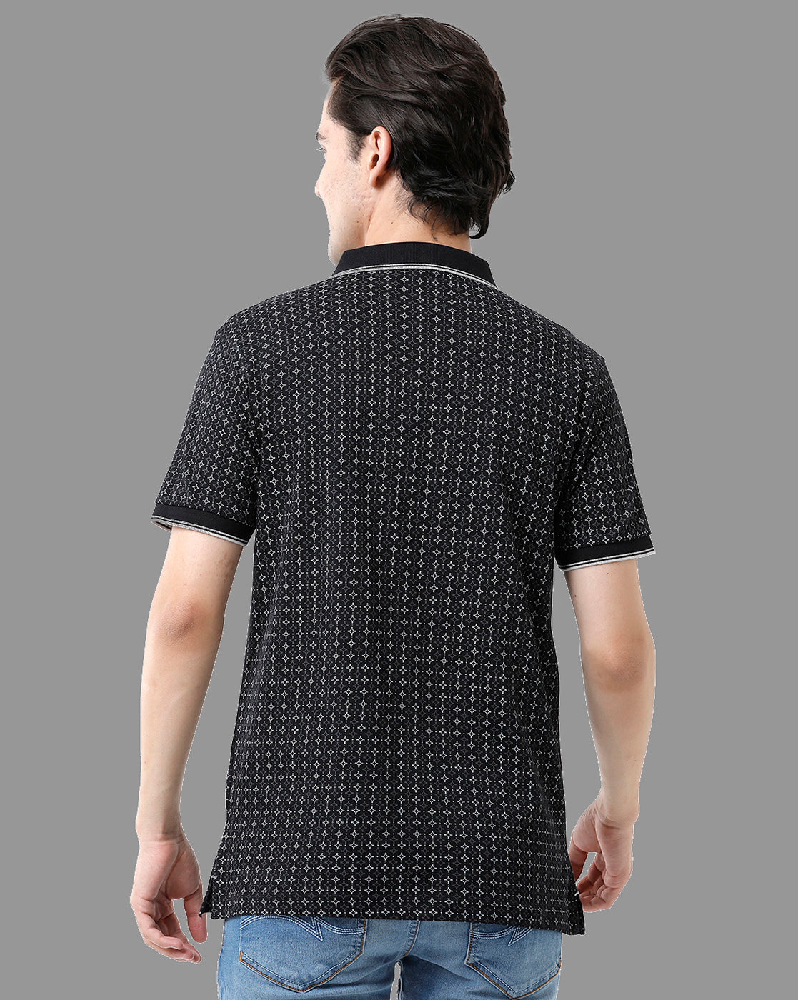Classic Polo Mens Cotton Half Sleeve Printed Slim Fit Polo Neck Black Color T-Shirt | Bello - 184 B