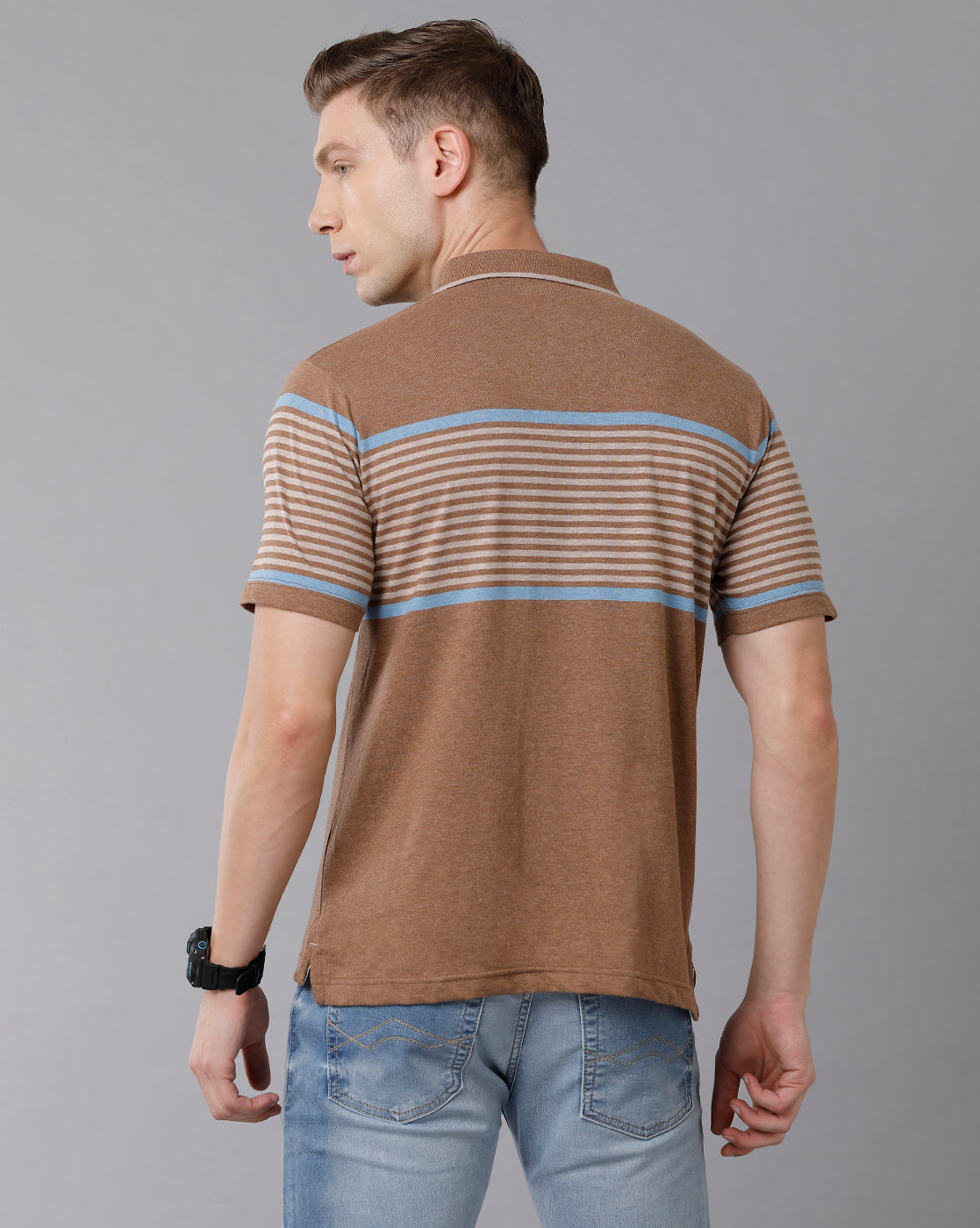 Classic Polo Men's Cotton Blend Striped Authentic Fit Brown T-Shirt | Mel - 216 A