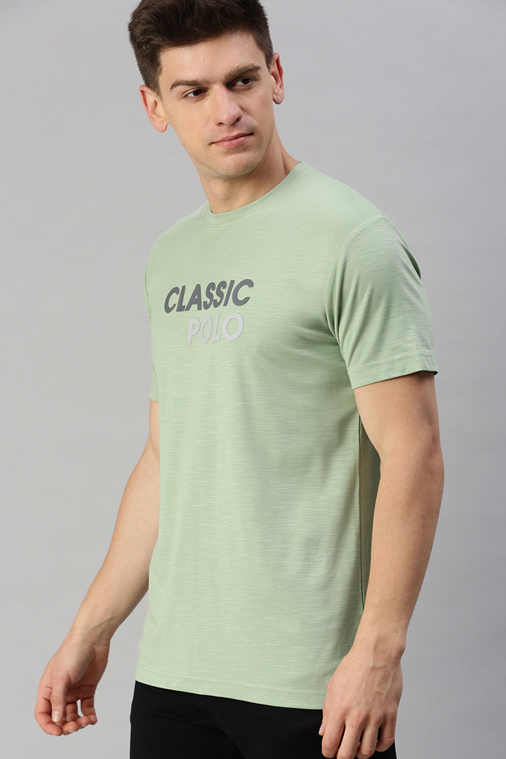 Classic Polo Men's Cotton Half Sleeve Solid Slim Fit Crew Neck Green Color T-Shirt | Baleno - 532