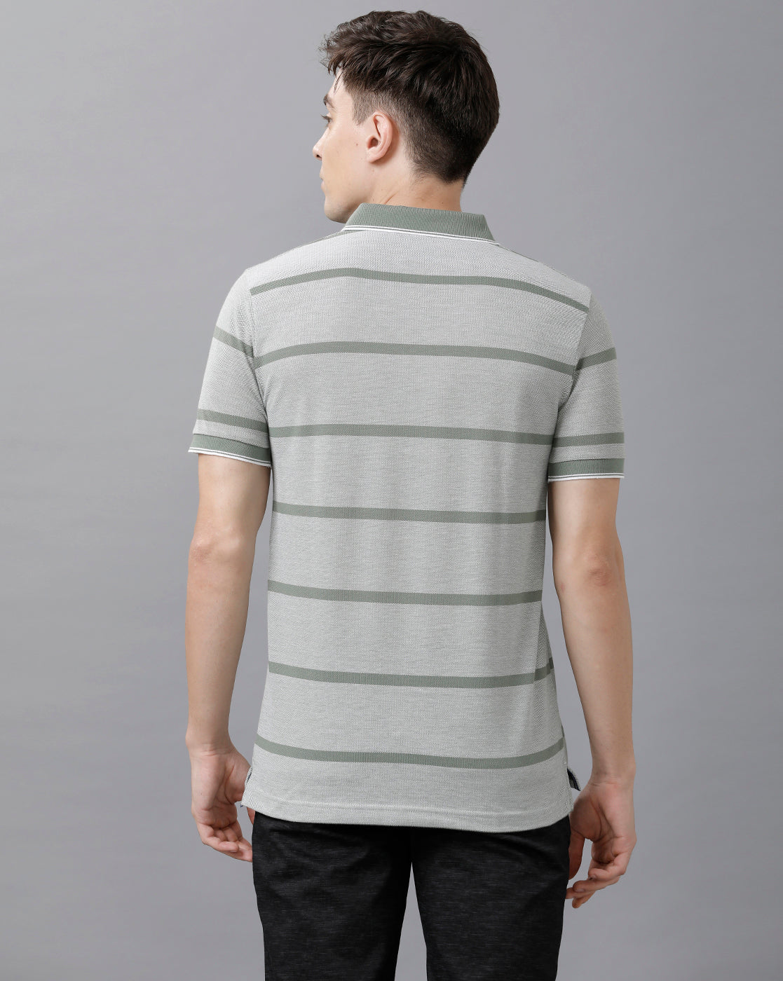 Classic Polo Mens Cotton Blend Striped Half Sleeve Slim Fit Polo Neck Grey Color T-Shirt | Adore 171 A