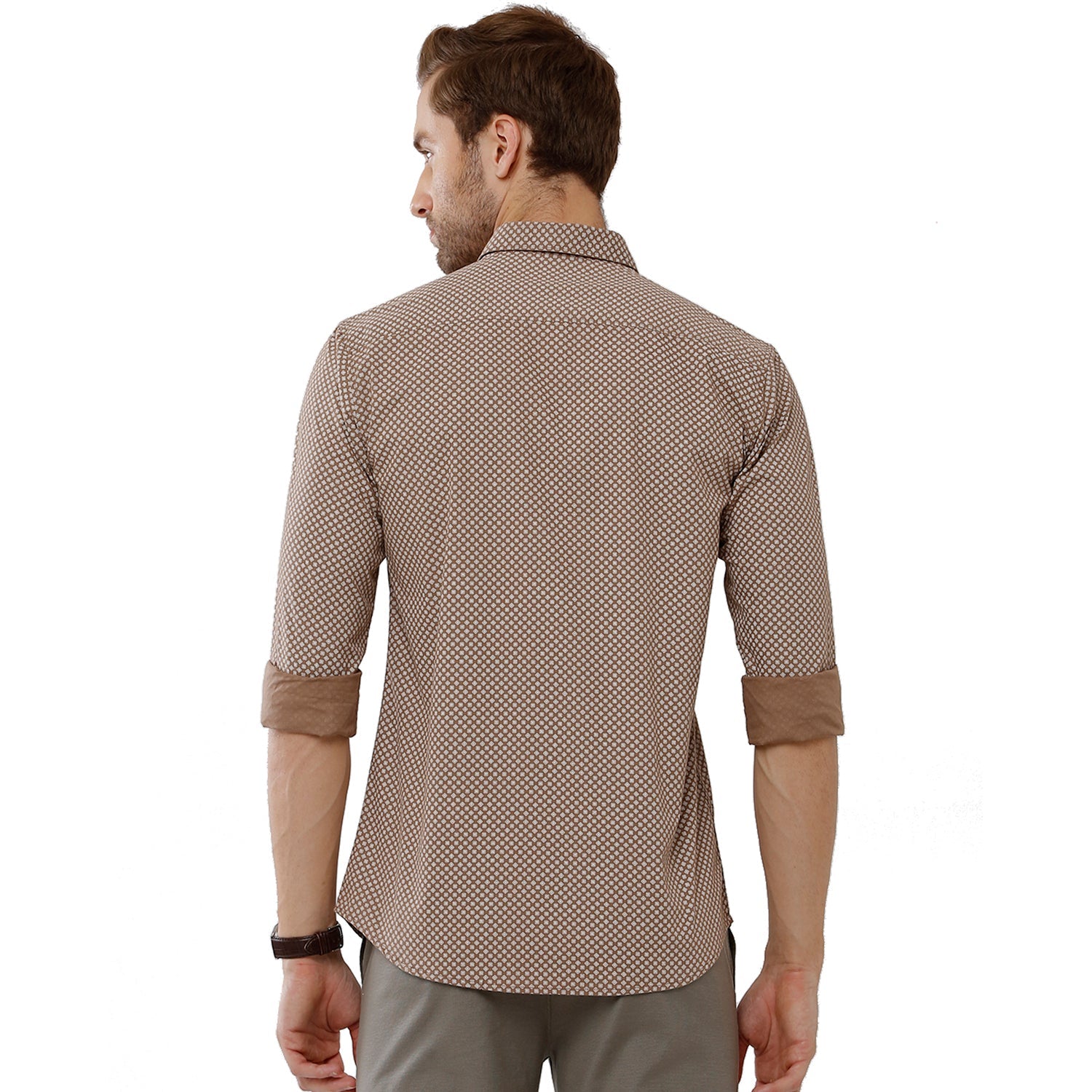 Classic Polo Mens 100% Cotton Full Sleeve Printed Slim Fit Beige Woven Shirt -SN1 56 B Shirts Classic Polo 