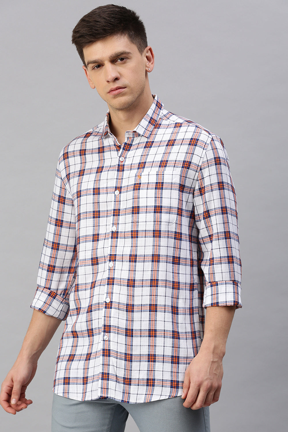 Classic Polo Men's Cotton Full Sleeve Checked Slim Fit Polo Neck Multicolur Woven Shirt | So1-81 B