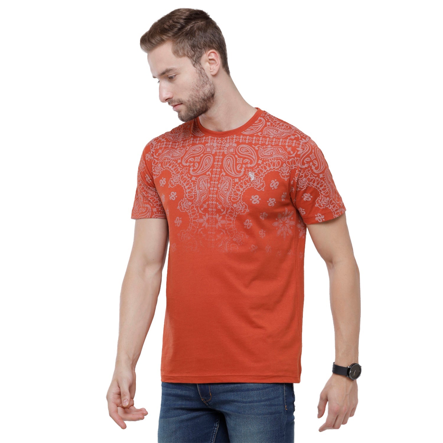 Swiss Club Mens Red Printed Slim Fit Half Sleeve Round Neck T-Shirt (CUB - 54 B SF C) T-shirt Swiss Club 