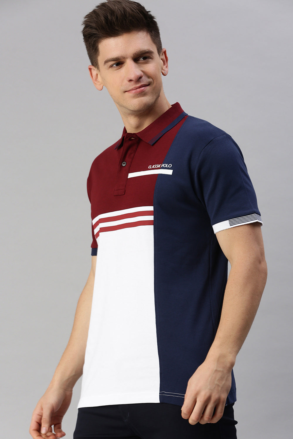 Classic Polo Men's Cotton Half Sleeve Color Block Slim Fit Polo Neck Multicolor T-Shirt | Prm - 764 B