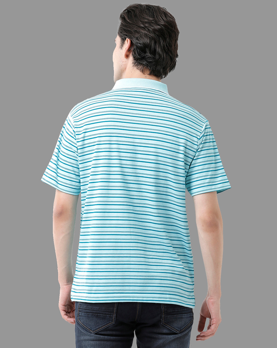 Classic Polo Mens Cotton Half Sleeve Striped Authentic Fit Polo Neck Sky Blue Color T-Shirt | Feeders - 207 A