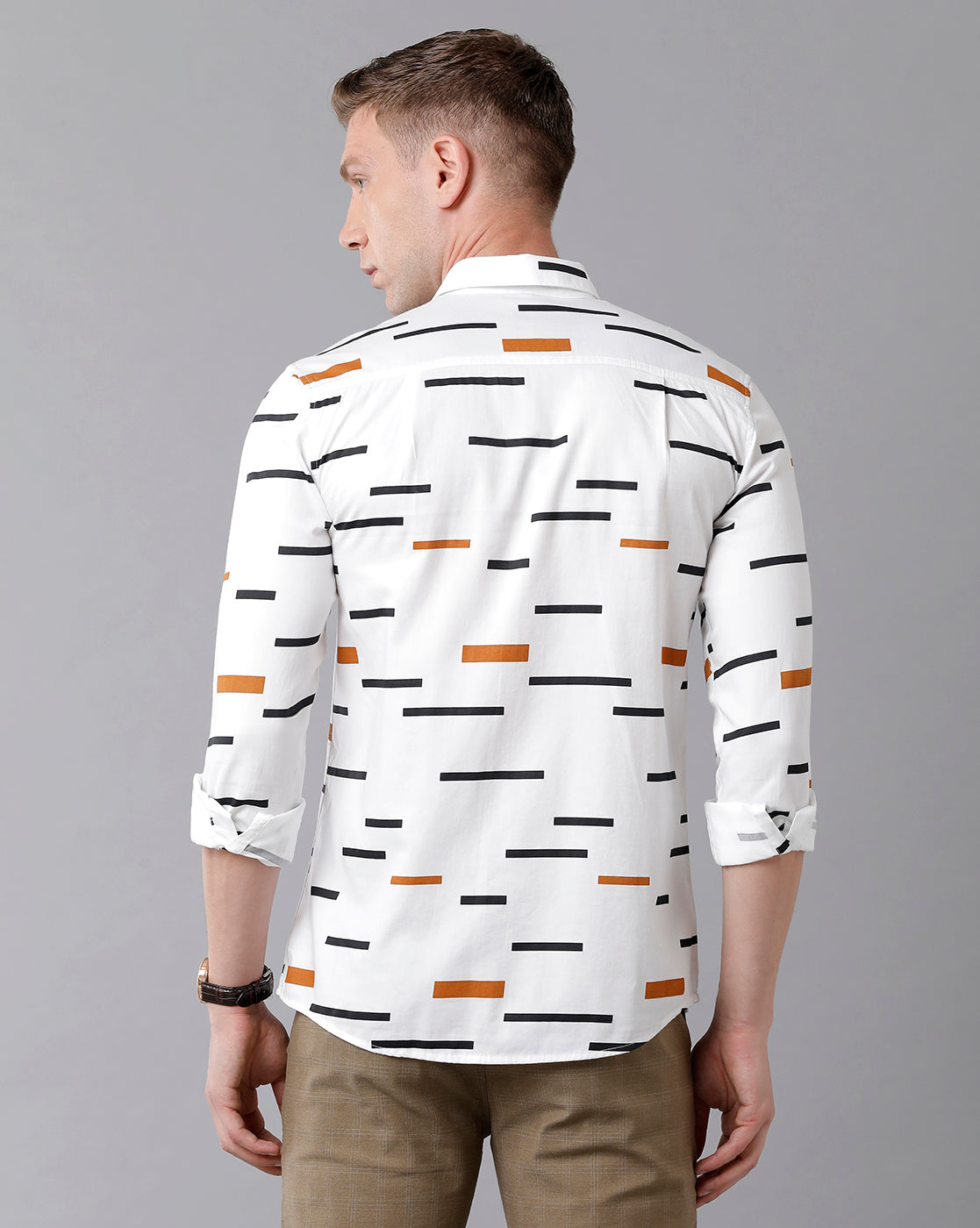 CP BRO Men's Cotton Printed Full Sleeve Slim Fit Polo Neck Multicolor Woven Shirt | Sbn2-13 A