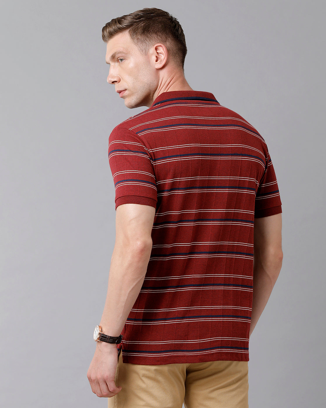 Classic Polo Men's Cotton Striped Half Sleeve Slim Fit Polo Neck Maroon Color T-Shirt | Trs - 94 B