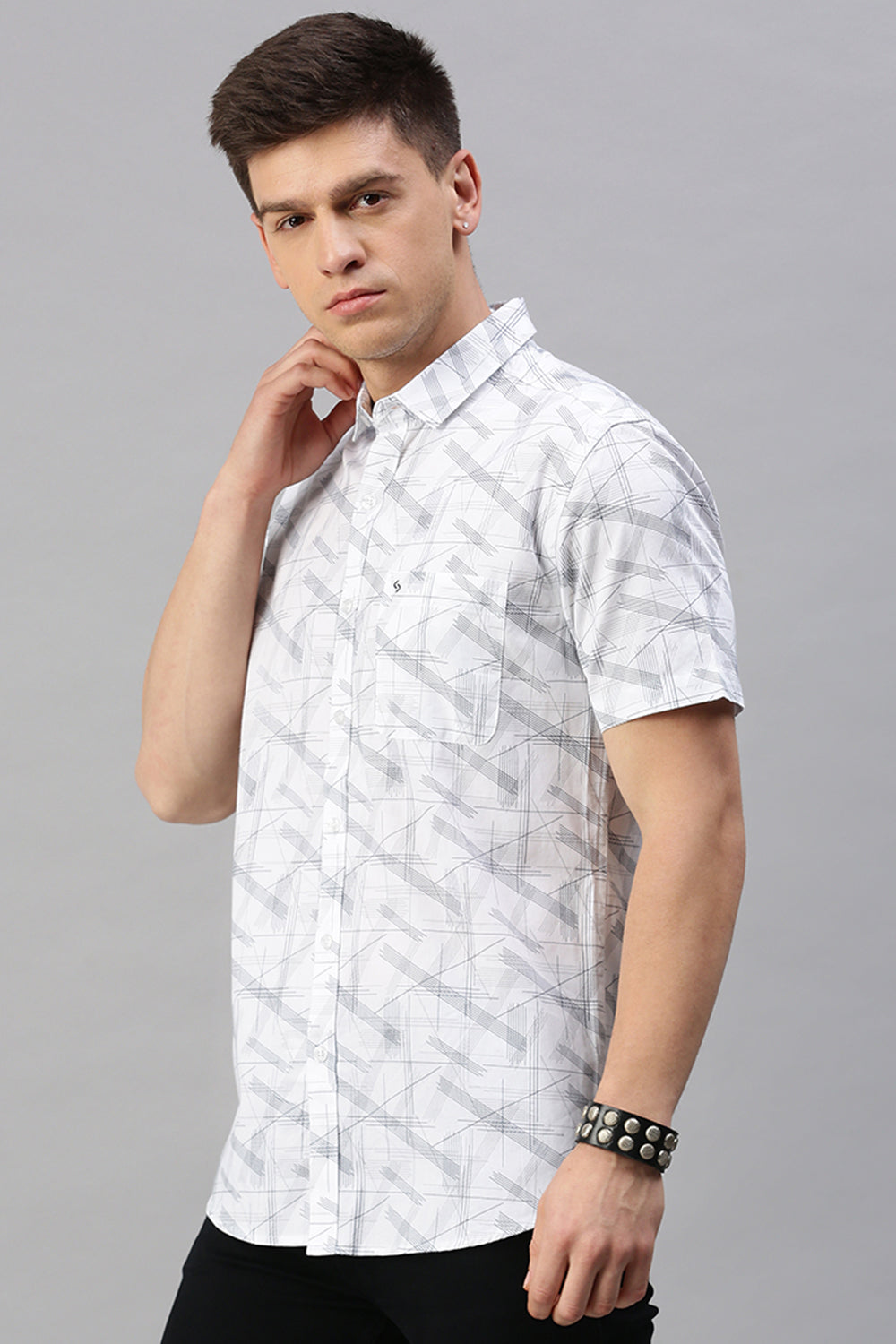 Classic Polo Men's Cotton Half Sleeve Printed Slim Fit Polo Neck White Color Woven Shirt | So1-10 A