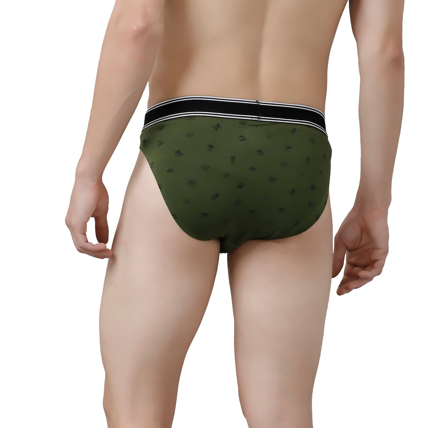 CP BRO Men's Printed Briefs with Exposed Waistband Value Pack - Orange & Olive Green (Pack of 2)