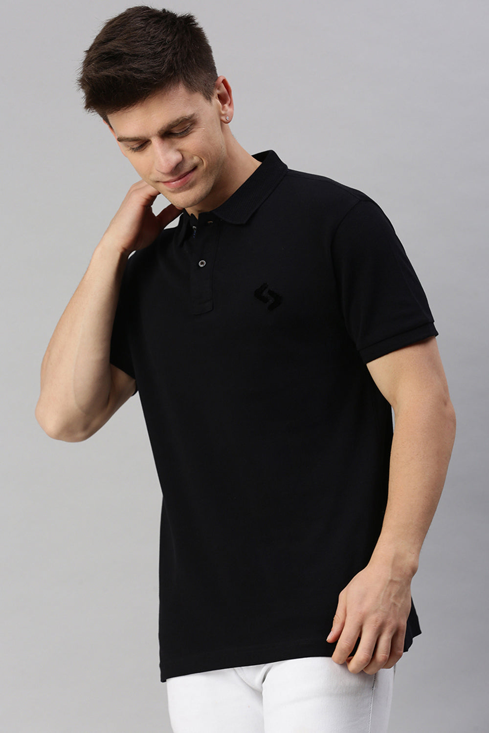 Classic Polo Men's Cotton Half Sleeve Solid Slim Fit Polo Neck Black Color T-Shirt | Prm - 750 A