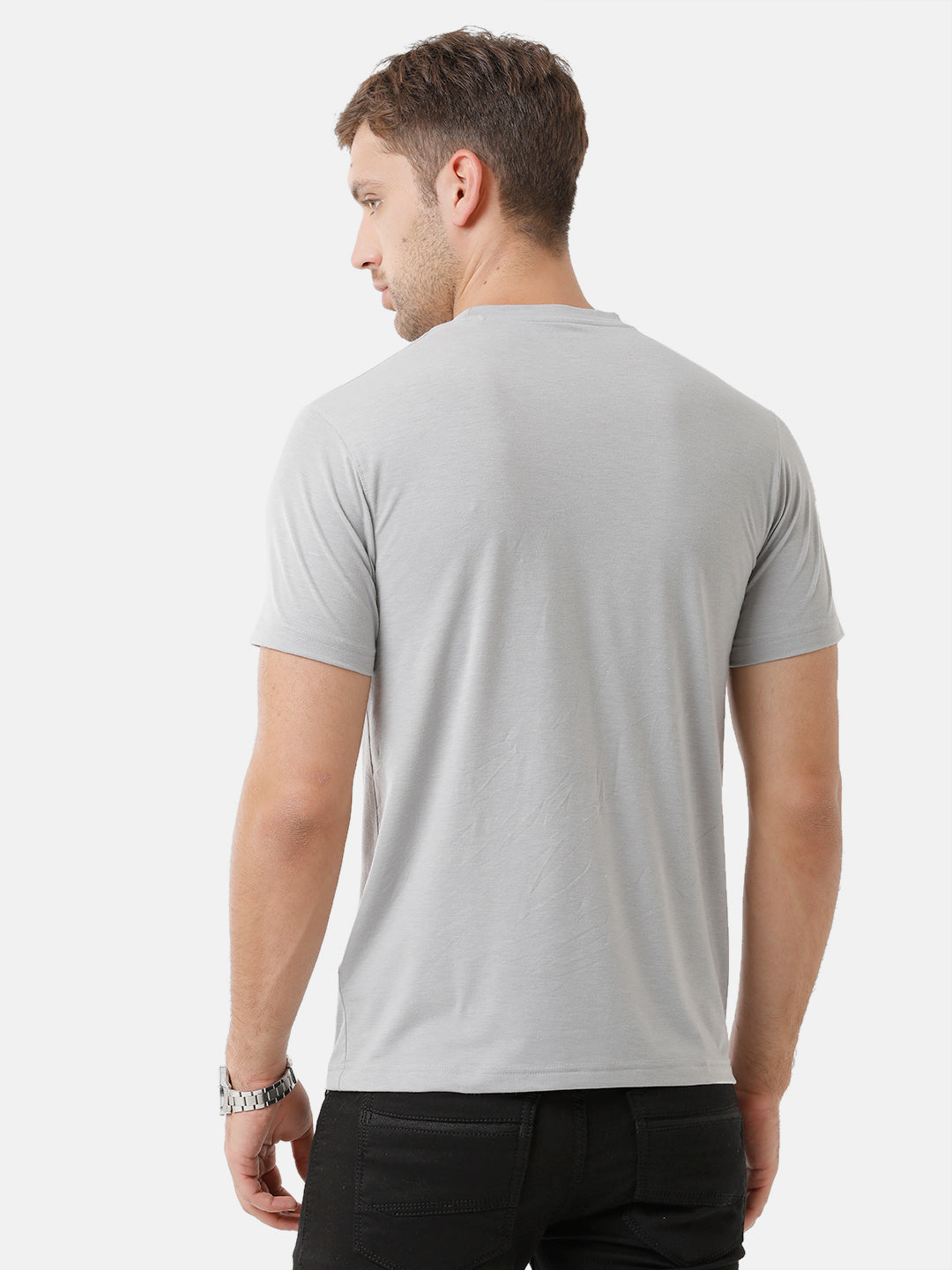Classic Polo Mens Cotton Printed Half Sleeve Slim Fit Round Neck Grey Color T-Shirt | Baleno 479