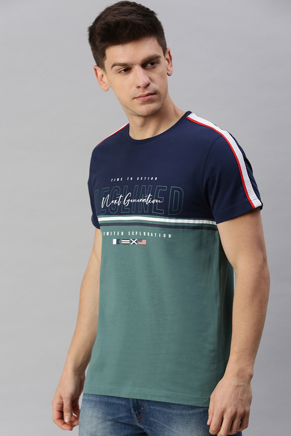 CP BRO Men's Cotton Half Sleeve Color Block Slim Fit Crew Neck Olive Color T-Shirt | Brcn - 520 B