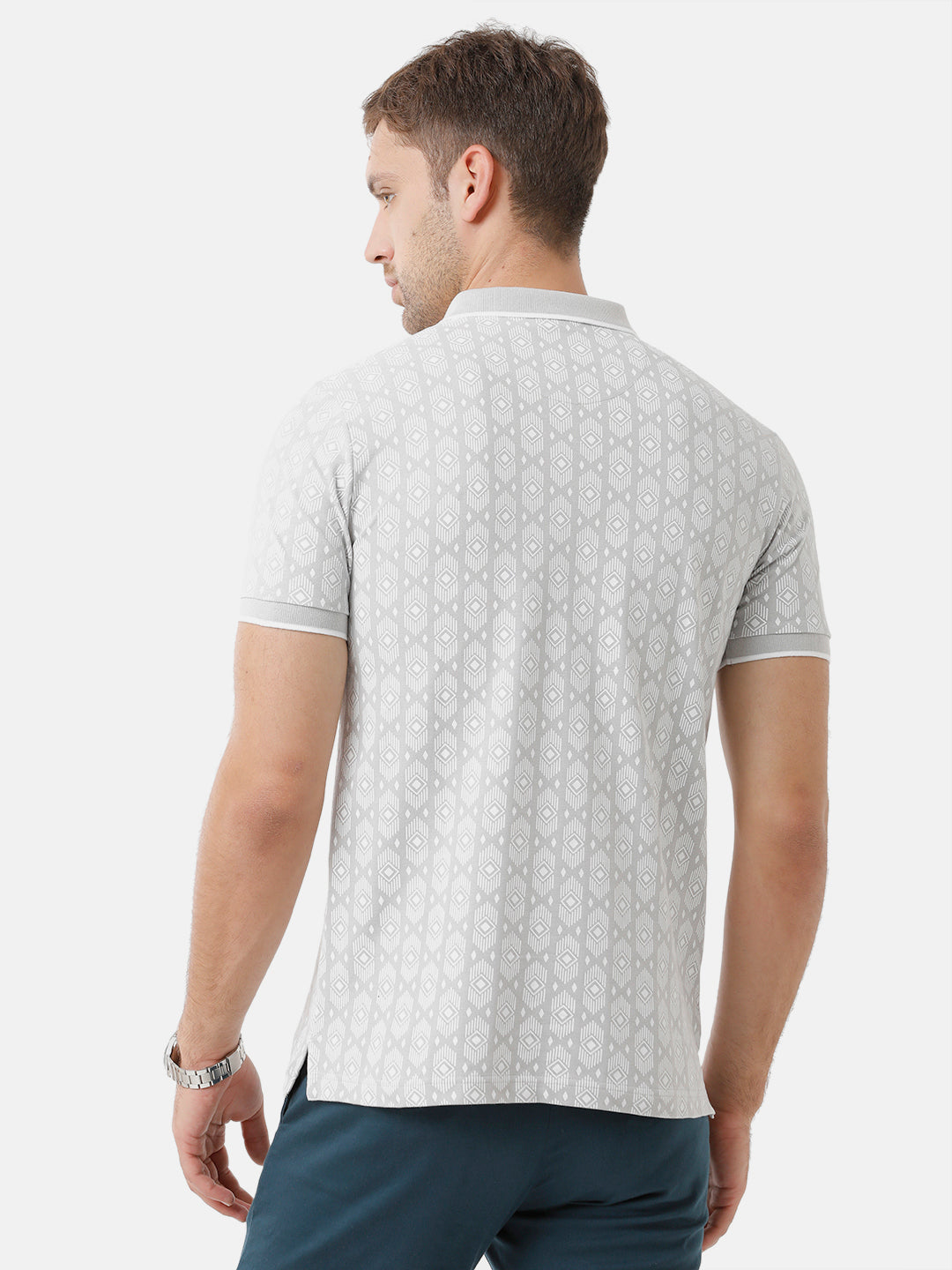 Classic Polo Mens Cotton Half Sleeve Printed Slim Fit Polo Neck Grey Color T-Shirt | Beau 171 B