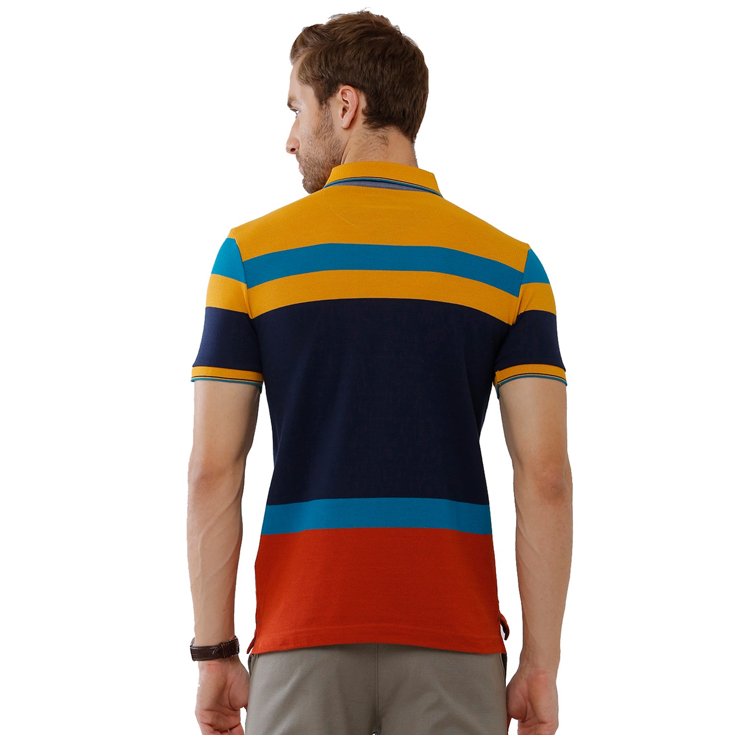Classic Polo Mens 100% Cotton Multicolor Stripped Slim Fit Polo Neck T-Shirt - VTA 187 B T-shirt Classic Polo 
