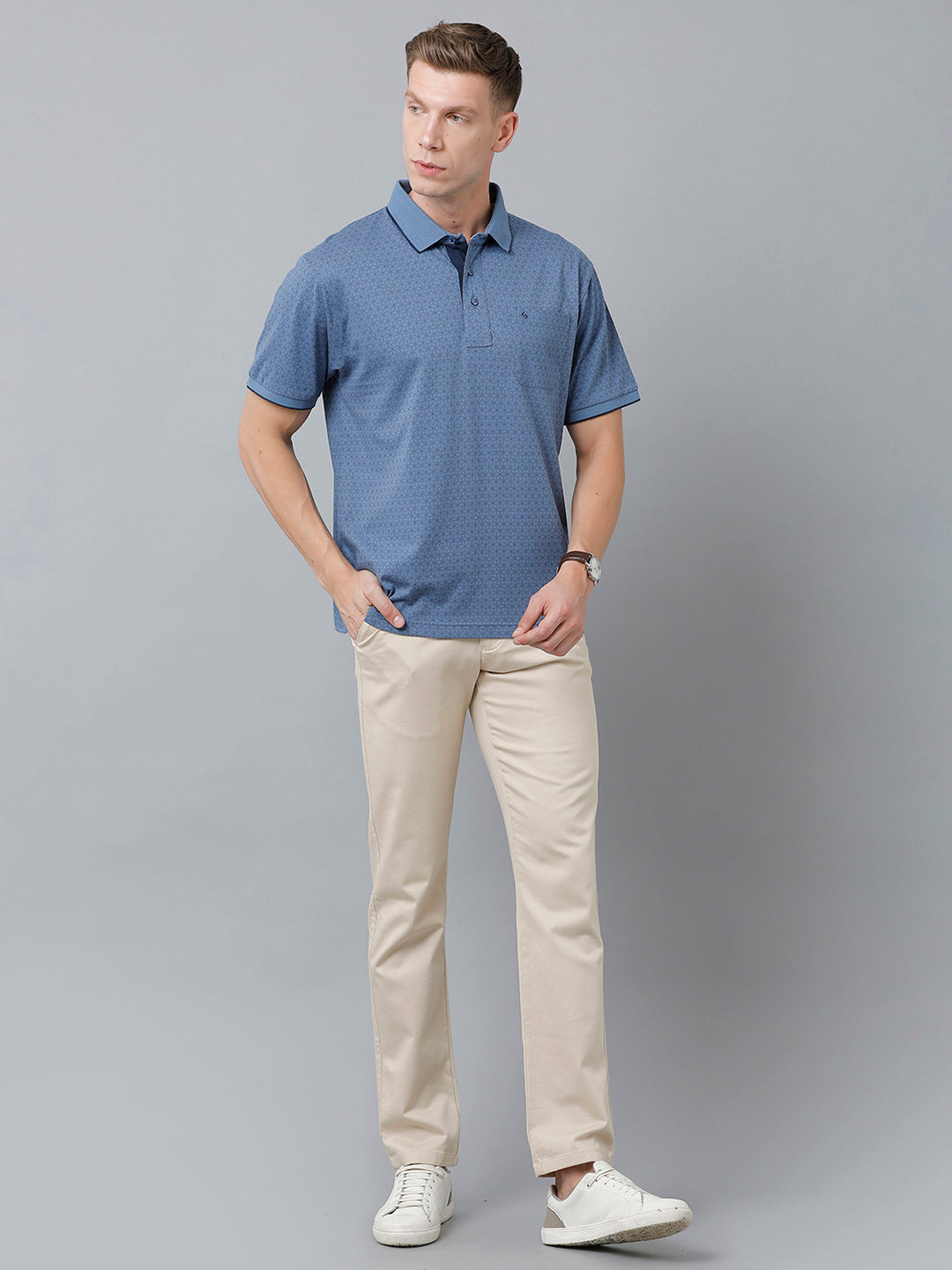 Classic Polo Men's Cotton Half Sleeve Printed Authentic Fit Polo Neck Blue Color T-Shirt | Carve Polo - 08 A