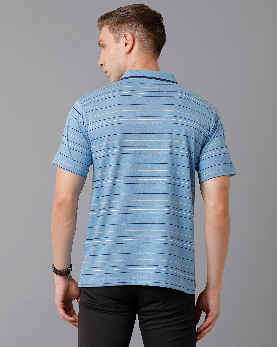 Classic Polo Men's Cotton Blend Striped Authentic Fit Blue T-Shirt | Mel - 215 B