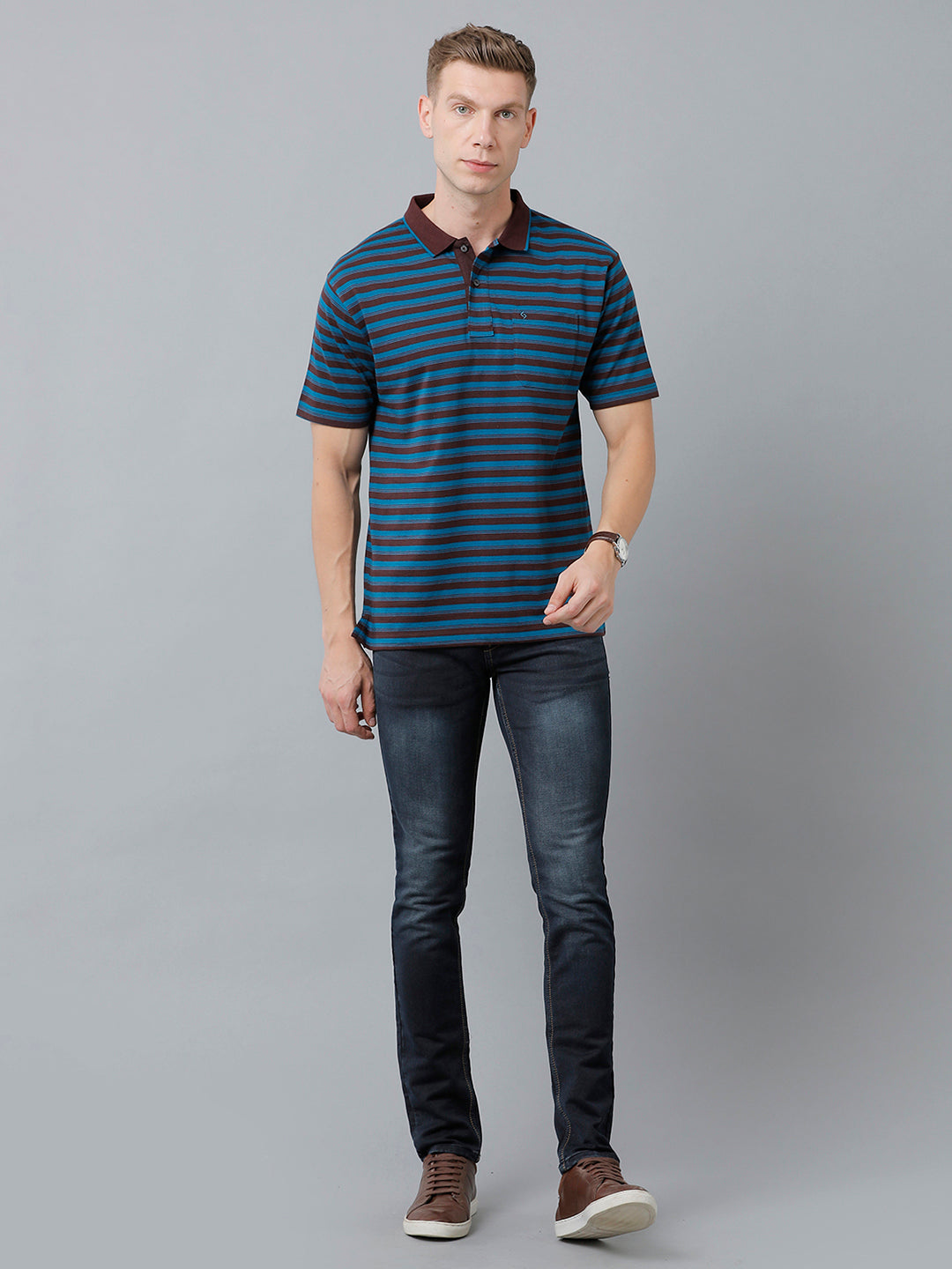 Classic Polo Men's Cotton Half Sleeve Striped Authentic Fit Polo Neck Multicolor Color T-Shirt | Feeders - 221 B